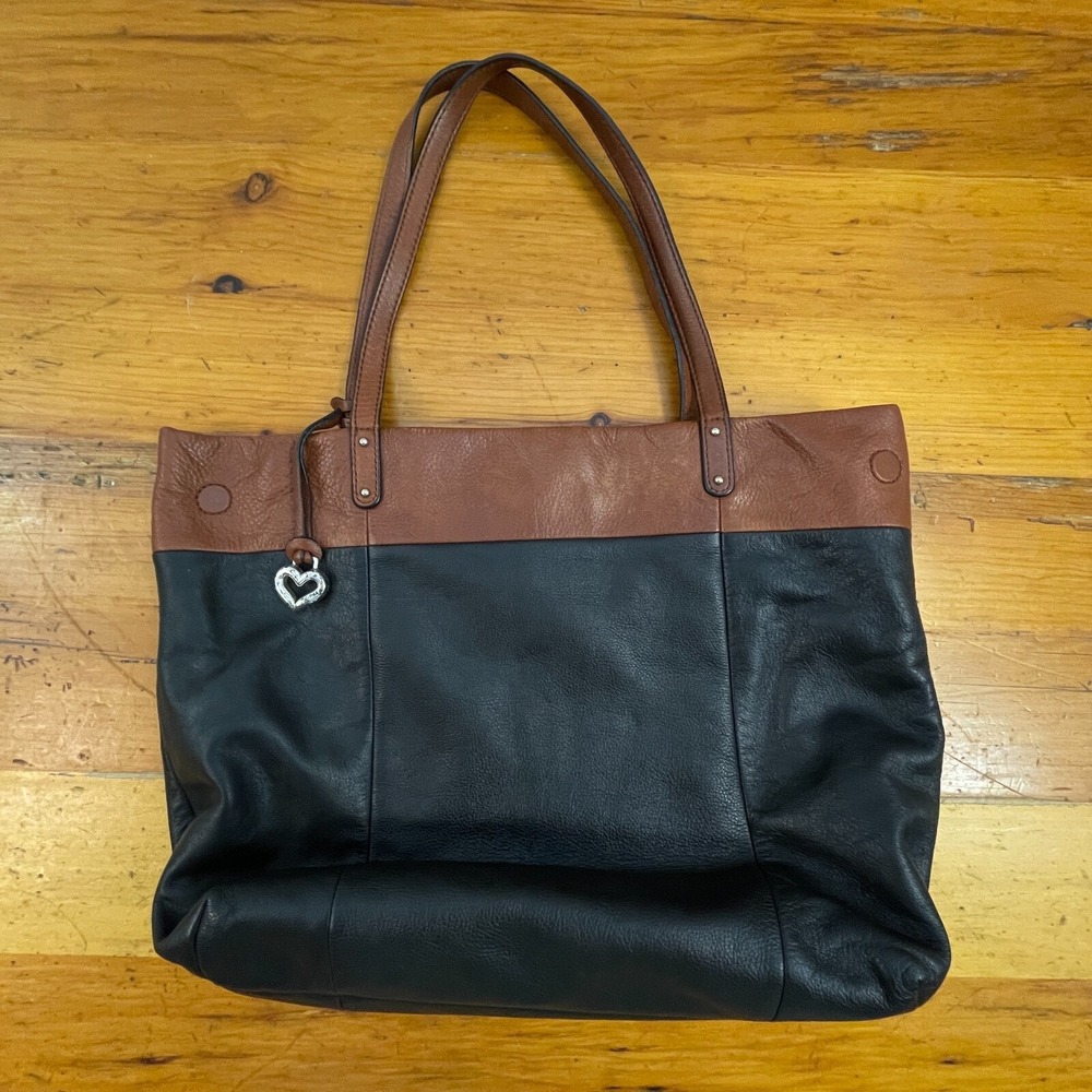 Brighton Pebbled Leather Shoulder Bag Black Brown Leopard Lining‎ Handbag Supple - Picture 4 of 13